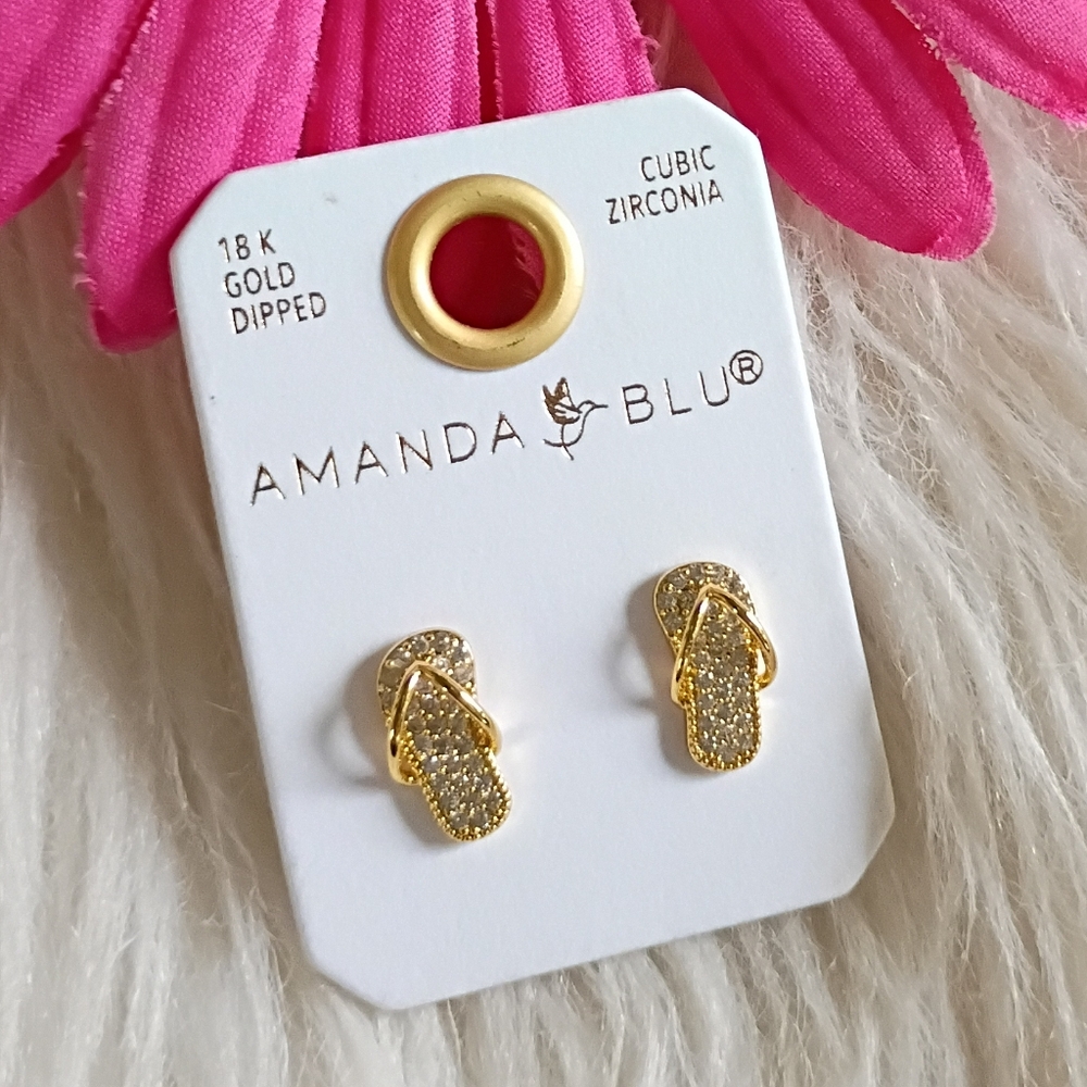 Amanda Blu 18kt Gold Dipped Cubic Zirconia Pavé Flip Flop Stud Earrings